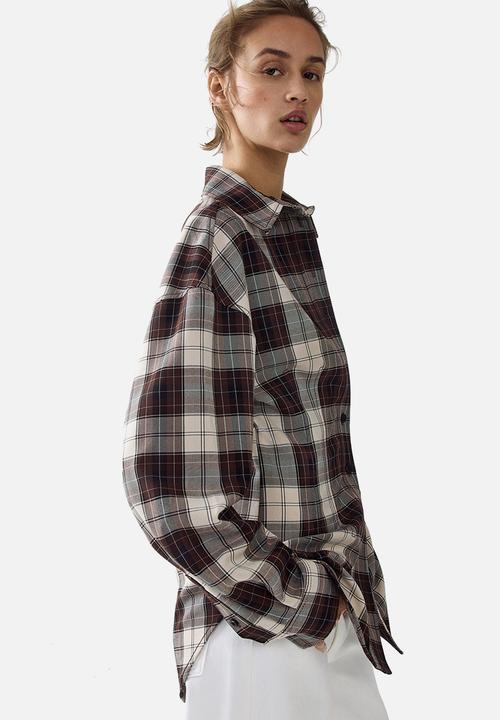 H&M - Waisted twill shirt - dark brown checked