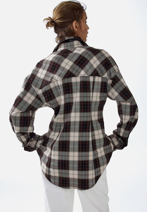 H&M - Waisted twill shirt - dark brown checked