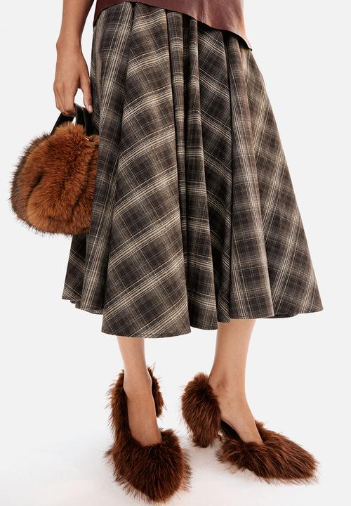H&M - Circular cotton skirt - dark grey checked