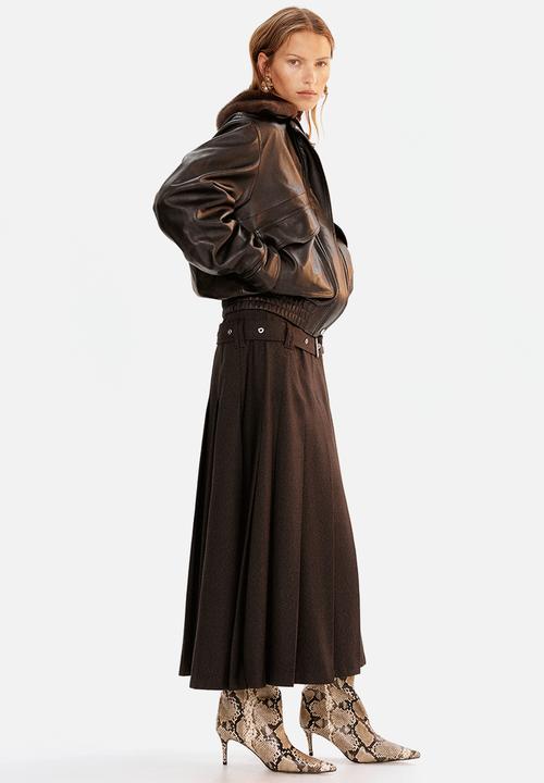 H&M - Belted pleated skirt - dark brown 