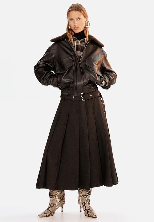 H&M - Belted pleated skirt - dark brown 