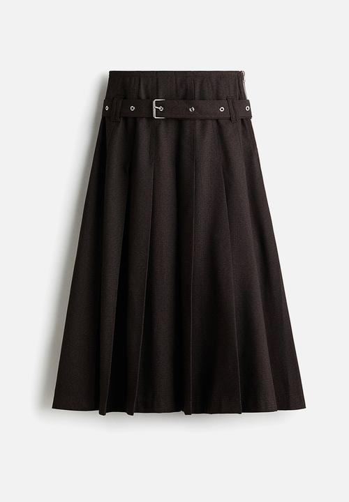 H&M - Belted pleated skirt - dark brown 