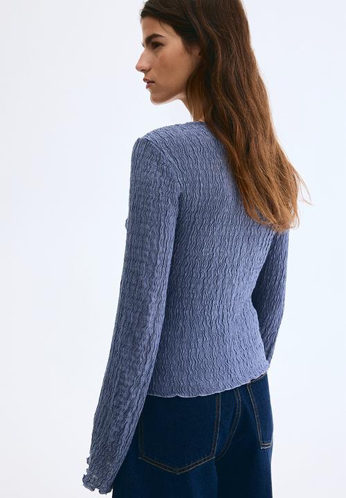H&M - Overlock-detail cardigan - pigeon blue