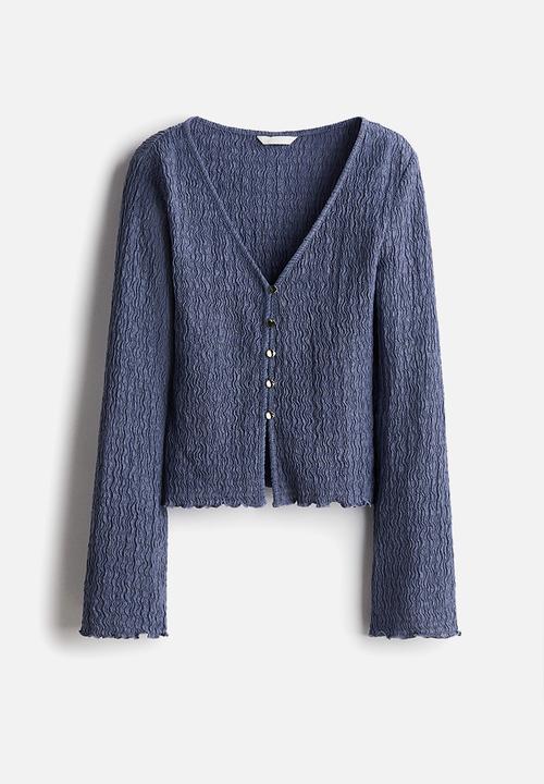 H&M - Overlock-detail cardigan - pigeon blue
