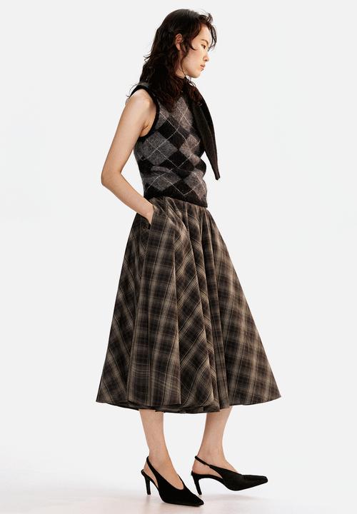 H&M - Mohair-blend scarf-collar top - grey argyle pattern