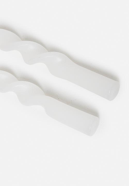H&S - Twisted Candle Set of 2 - White