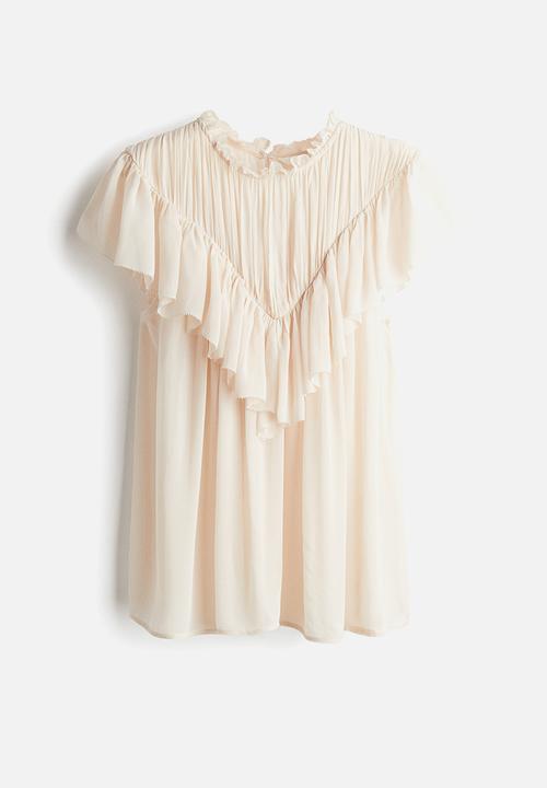 H&M - Flounced viscose blouse - light beige