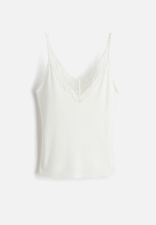 H&M - Lace-trimmed strappy top - white