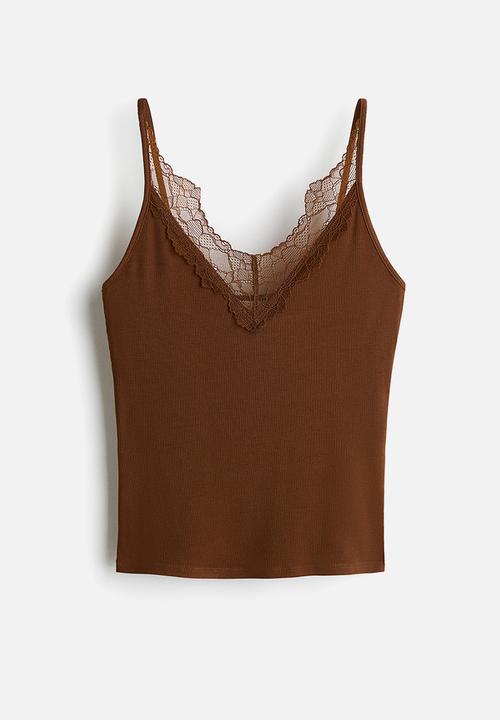 H&M - Lace-trimmed strappy top - brown