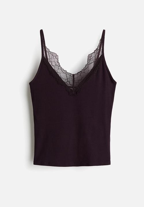 H&M - Lace-trimmed strappy top - dark purple