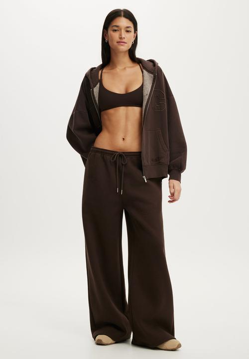 Cotton On - Plush Tie Waist Wide Leg Sweatpant - French Roast