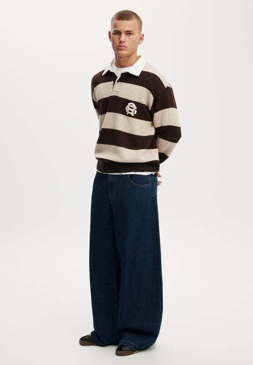 Cotton On - Boxy Rugby Polo - Mocha Bold Stripe