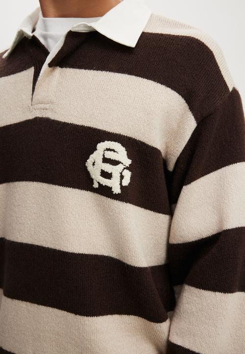 Cotton On - Boxy Rugby Polo - Mocha Bold Stripe