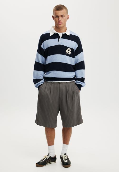 Cotton On - Boxy Rugby Polo - Navy Bold Stripe