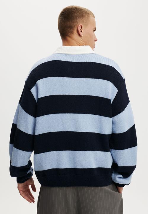 Cotton On - Boxy Rugby Polo - Navy Bold Stripe