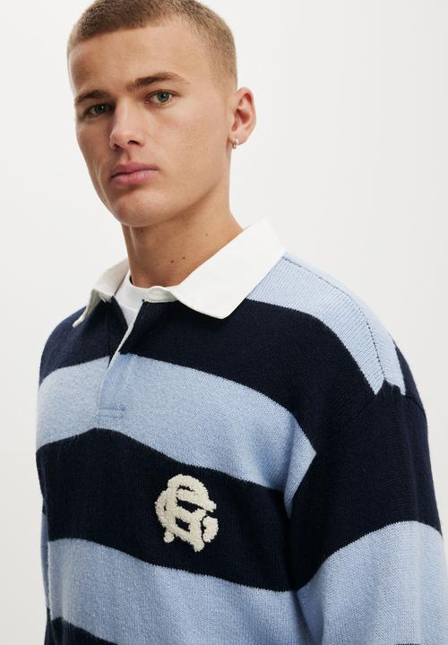 Cotton On - Boxy Rugby Polo - Navy Bold Stripe