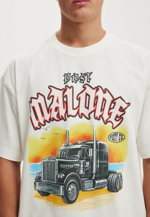 Cotton On - Box Fit Premium Music T-Shirt - Lcn Bra Vintage White/Post Malone - Truck