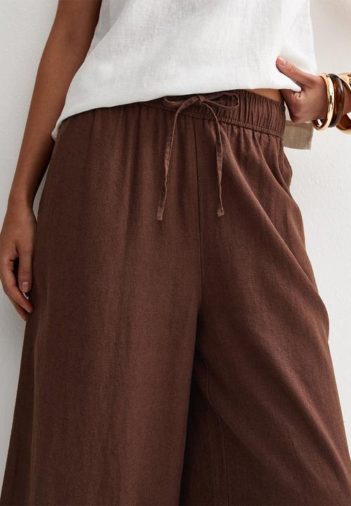 New Look - Clara linen crop trouser - brown