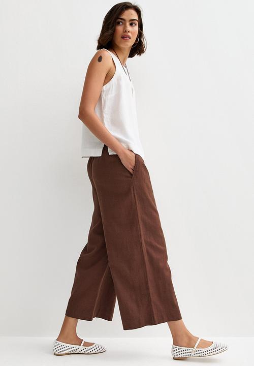 New Look - Clara linen crop trouser - brown