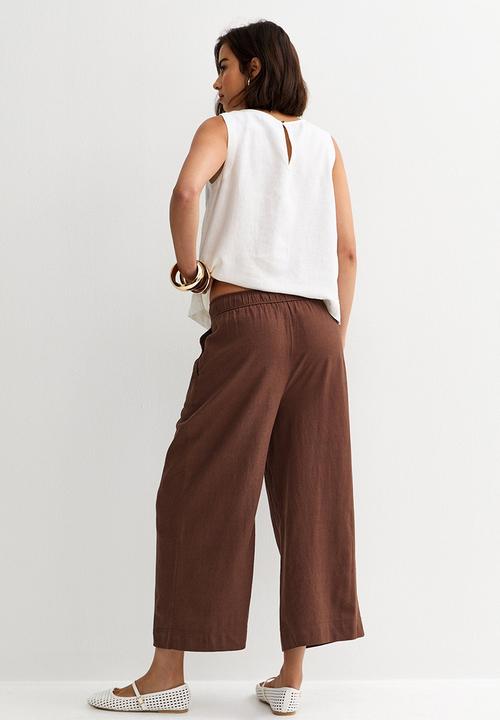 New Look - Clara linen crop trouser - brown
