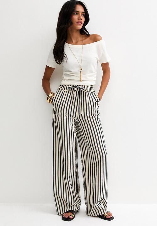 New Look - Stella seer stripe wide leg trousers - navy