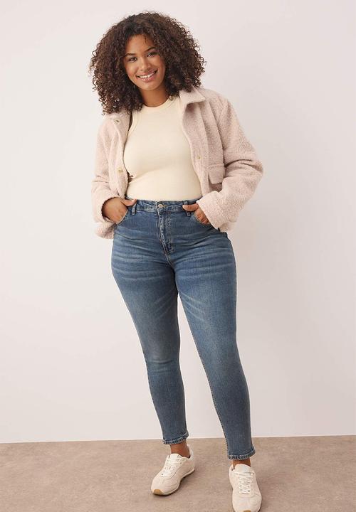 Trendyol - High Waist Stretchy Plus Size Skinny Jeans - Blue