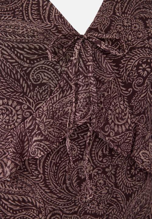 Trendyol - Shawl Pattern Chiffon Midi Woven Plus Size Dress - brown