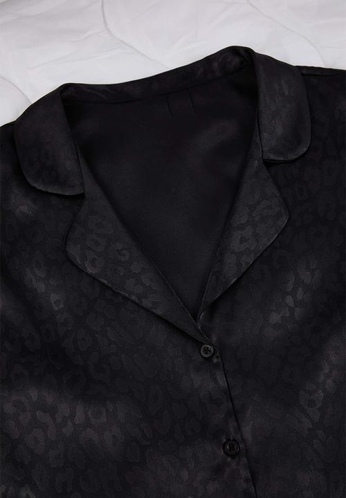 Trendyol - Leopard Print Satin Shirt Pants Woven Pajamas Set - Black