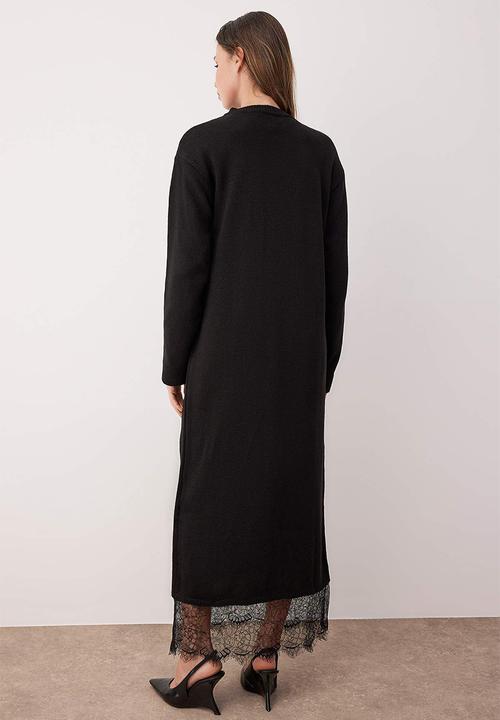 Trendyol - Lace Detailed Knitwear Dress - Black