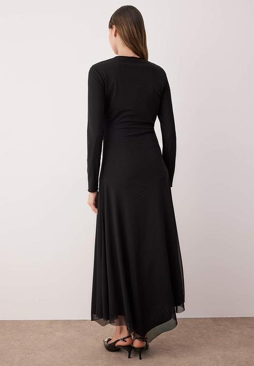 Trendyol - Lined Hem Asymmetric Tulle Knitted Dress - Black