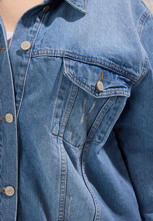 Trendyol - Plus Oversize/Loose Fit Pocket Detailed Denim Jacket - Blue