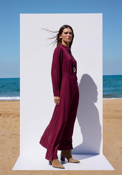 Trendyol - Waist Drawstring Detailed Dress - Plum