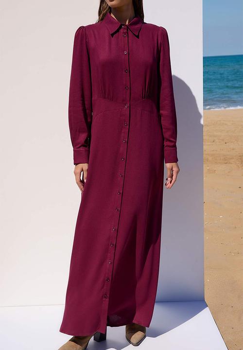 Trendyol - Waist Drawstring Detailed Dress - Plum