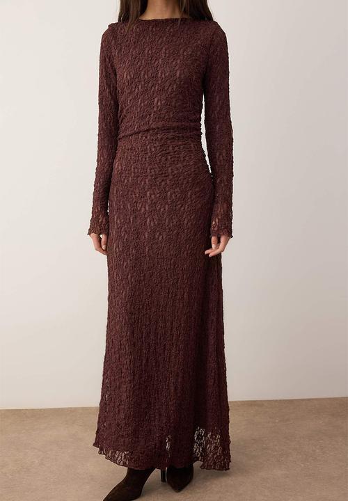 Trendyol - Lined Lace Fabric Knitted Dress - Brown