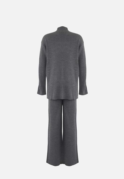 Trendyol - Gold Buttoned Knitwear Bottom & Top Set - Anthracite
