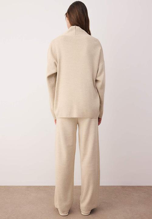Trendyol - 3-Piece Cardigan Blouse Pants Knitwear Set - Beige