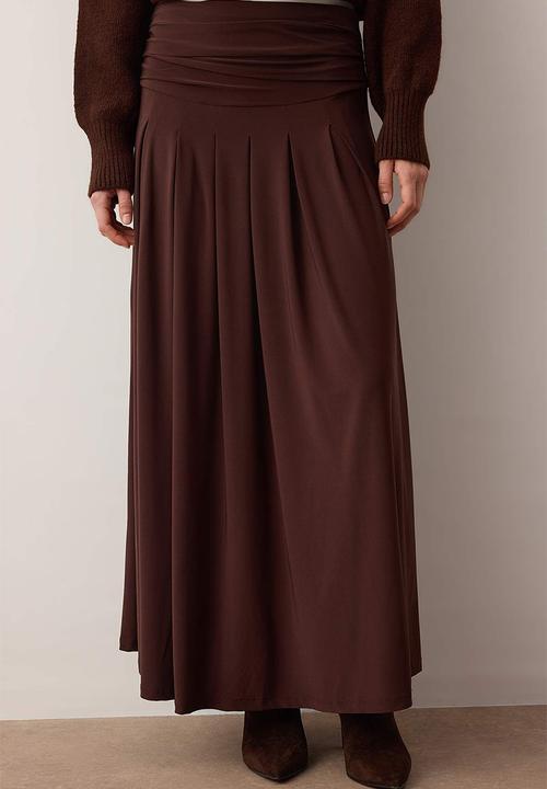 Trendyol - Pleated Detailed Unlined Knitted Skirt - Brown