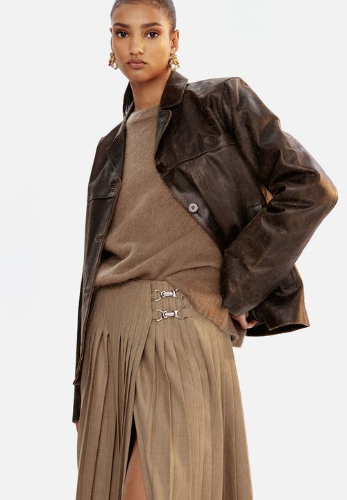 Pleated wrap skirt - beige - 1309680001