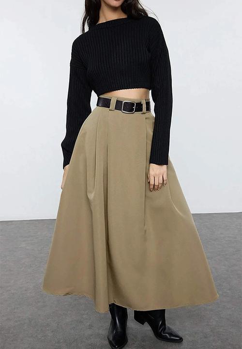 Trendyol - Pleated Maxi Length Woven Skirt - Khaki