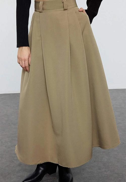 Trendyol - Pleated Maxi Length Woven Skirt - Khaki
