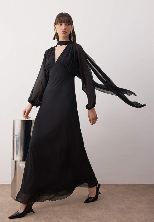 Trendyol - Shawl Detail Woven Chiffon Dress - Black