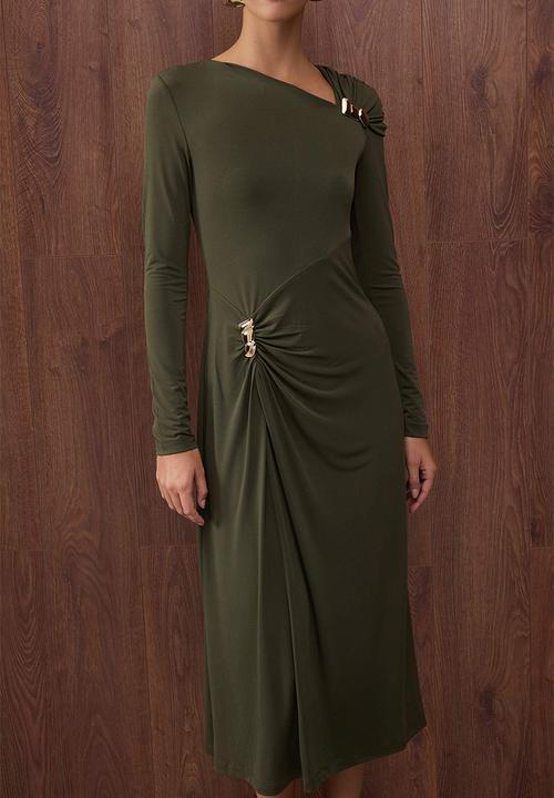 Trendyol - Accessory Detailed Knitted Dress - Khaki