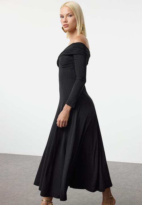 Trendyol - A-Line Knitted Evening Dress - Black