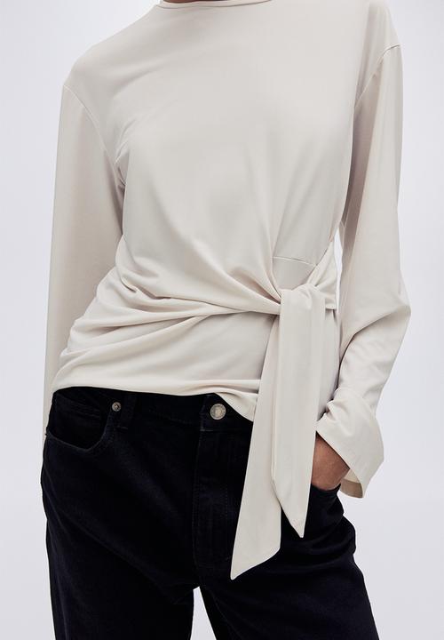 H&M - Tie-detail top - light beige