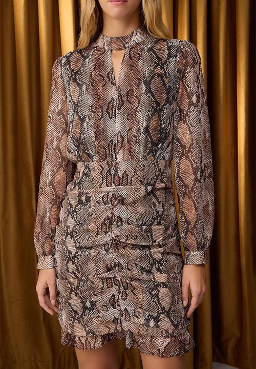 Trendyol - Animal Print Shirred Mini Dress - Brown