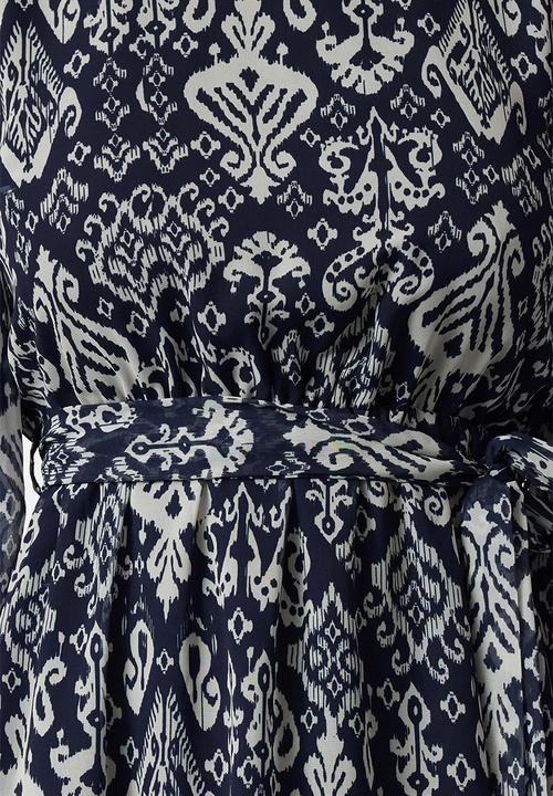 Trendyol - Belted Skirt Flounced Boho Lined Chiffon Mini Woven Dress - Navy Blue
