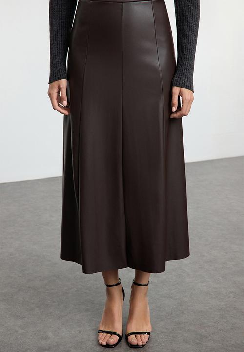 Trendyol - High Waist Faux Leather Maxi Skirt - Dark Brown