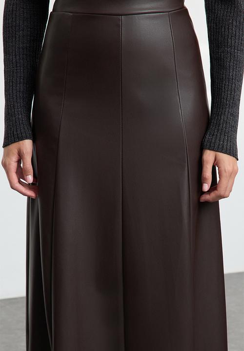 Trendyol - High Waist Faux Leather Maxi Skirt - Dark Brown