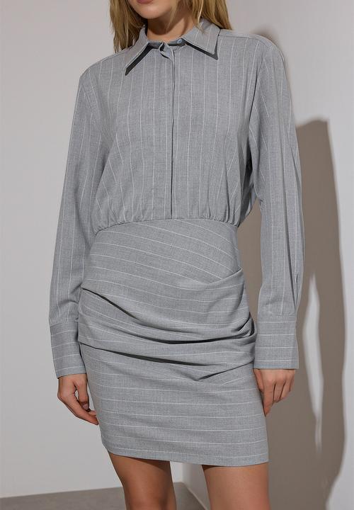 Trendyol - Drape Detail Bodycon Mini Woven Dress - Gray