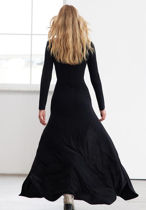 Trendyol - Stretchy V-Neck Maxi Knitted Dress - Black